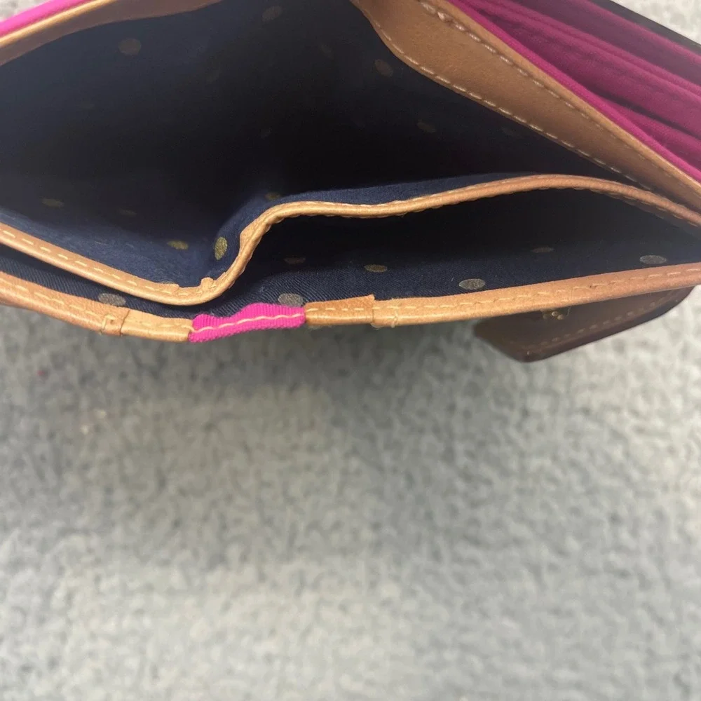 Kate Spade Bifold Wallet WLRU0339 Pink Nylon Tan Vachetta Leather VTG Y2K Mini
